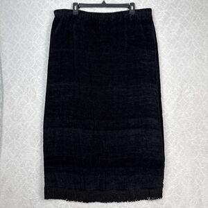 Vtg 90s Indigo Moon Chenille Maxi Skirt 1X Black Fringe Boho Hippie Whimsigoth